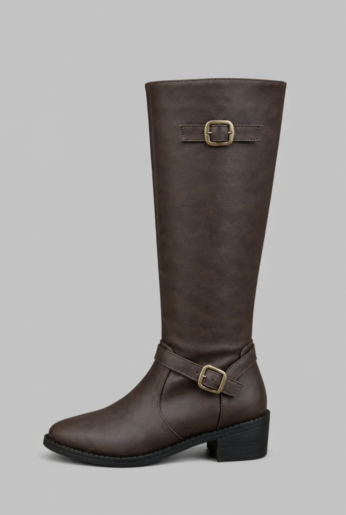 Botas Mujer Ecuestres Altas Efecto Piel con Hebillas