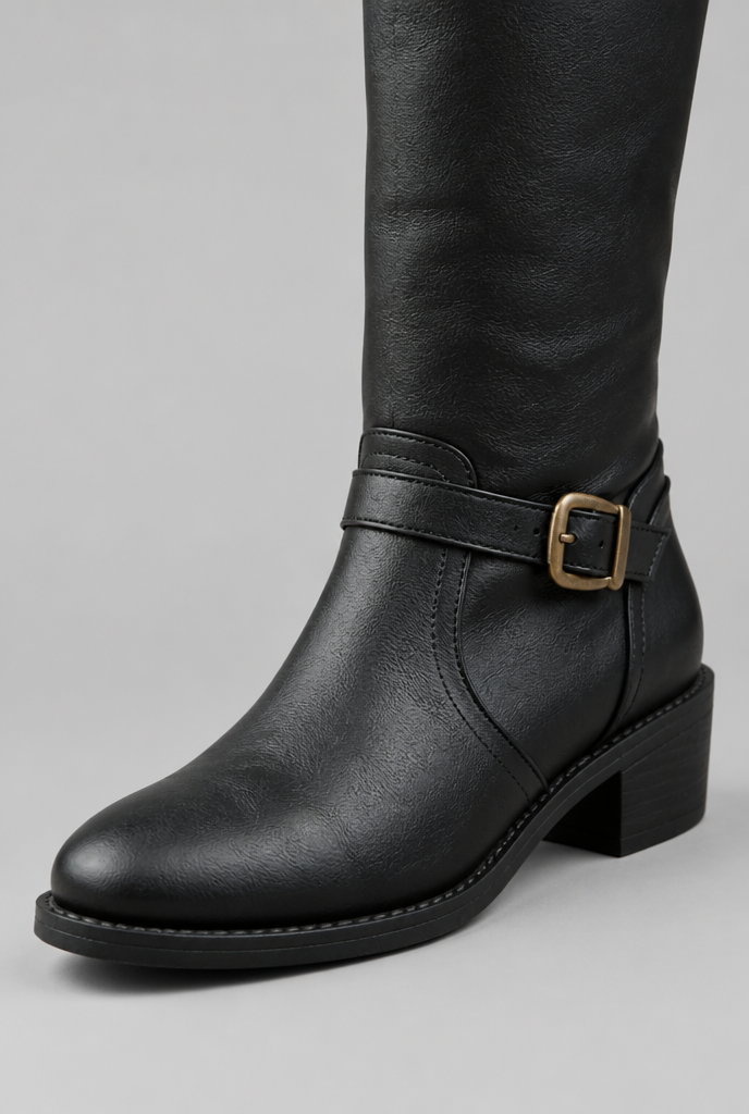 Botas Mujer Ecuestres Altas Efecto Piel con Hebillas