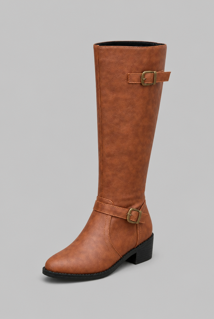 Botas Mujer Ecuestres Altas Efecto Piel con Hebillas