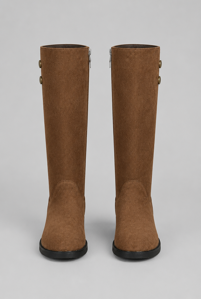 Botas Mujer Altas de Ante Ajustadas con Botones Dorados