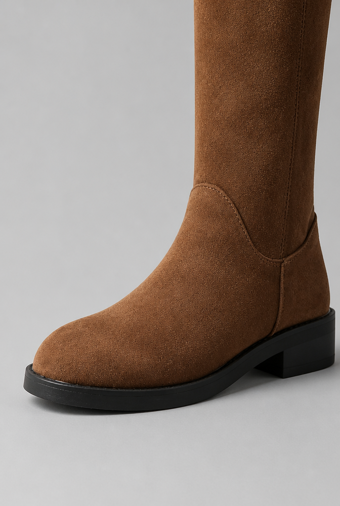 Botas Mujer Altas de Ante Ajustadas con Botones Dorados
