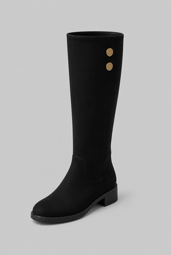 Botas Mujer Altas de Ante Ajustadas con Botones Dorados