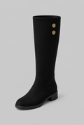Botas Mujer Altas de Ante Ajustadas con Botones Dorados