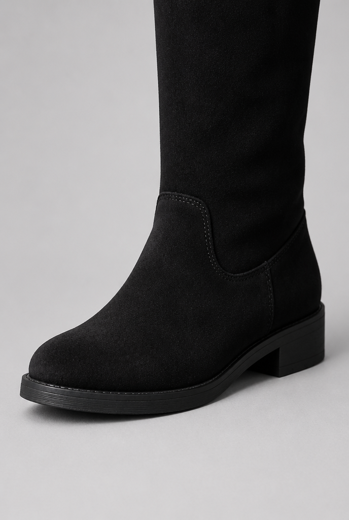 Botas Mujer Altas de Ante Ajustadas con Botones Dorados