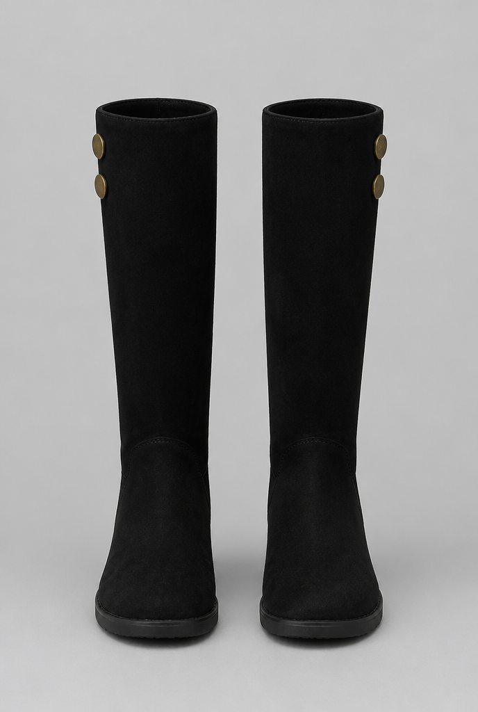Botas Mujer Altas de Ante Ajustadas con Botones Dorados