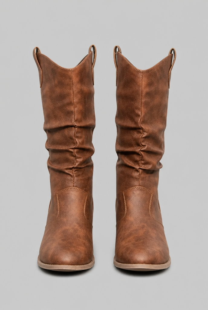 Botas Camperas Mujer Slouchy de Piel con Costuras Western