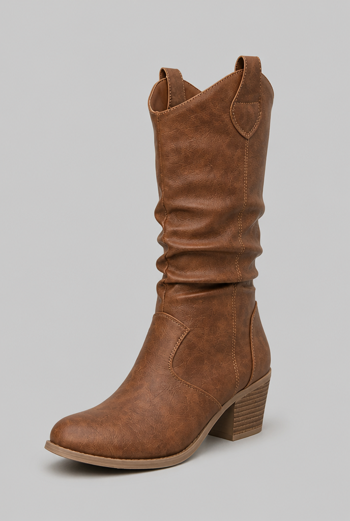 Botas Camperas Mujer Slouchy de Piel con Costuras Western