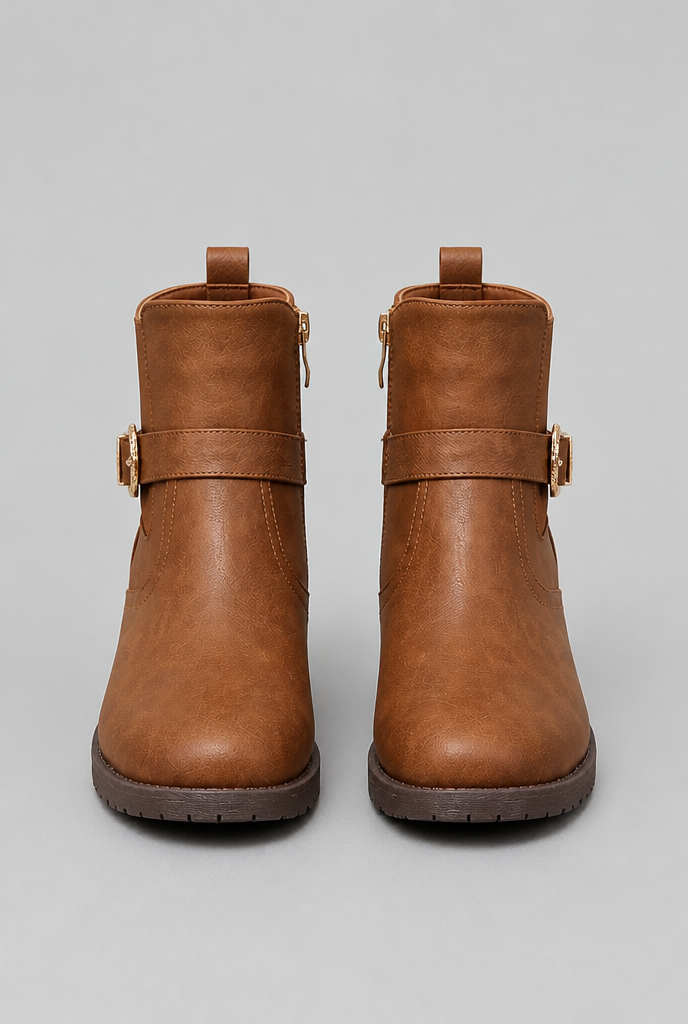Botines Mujer de Piel con Hebilla y Elásticos Laterales