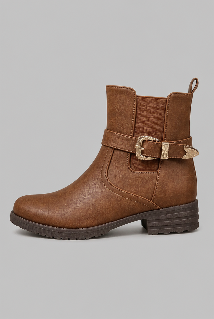 Botines Mujer de Piel con Hebilla y Elásticos Laterales