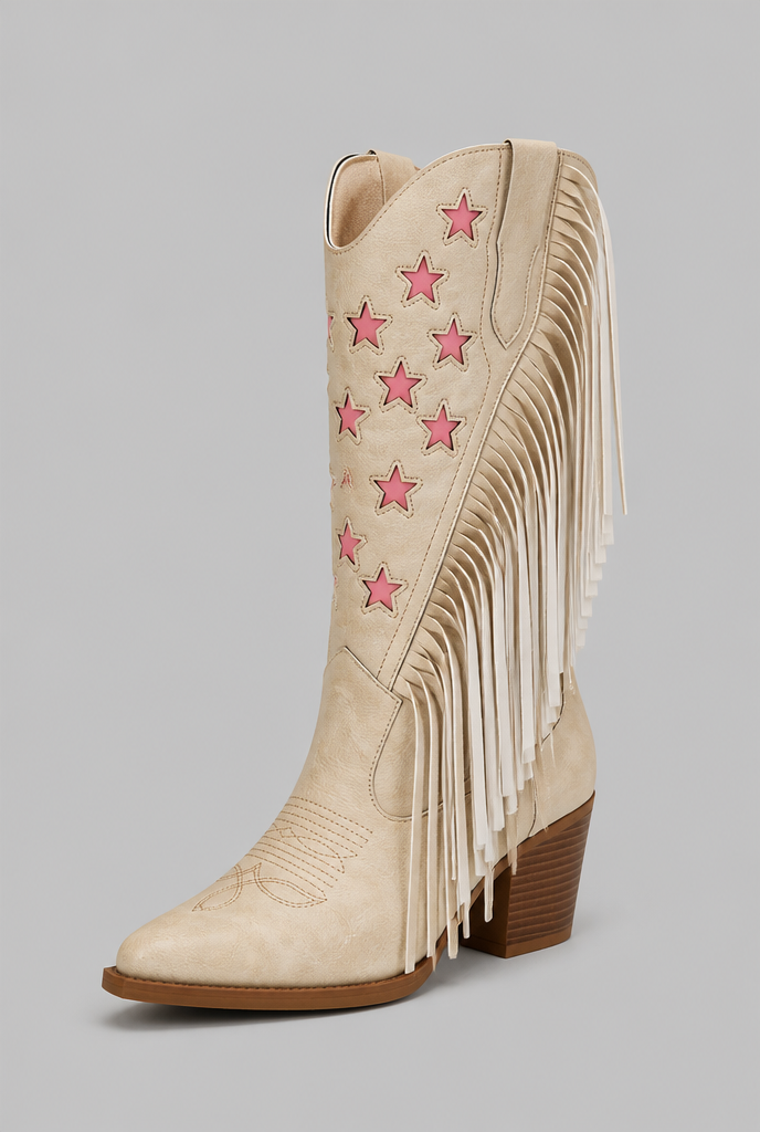 Botas Camperas Mujer con Flecos y Estrellas Media Caña