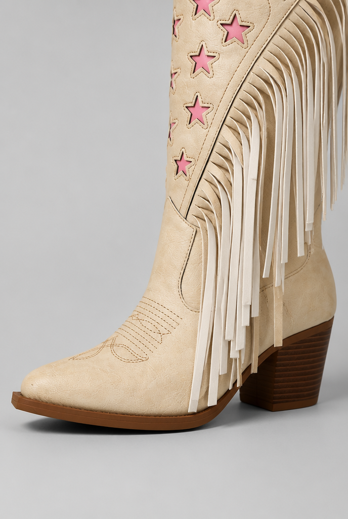 Botas Camperas Mujer con Flecos y Estrellas Media Caña