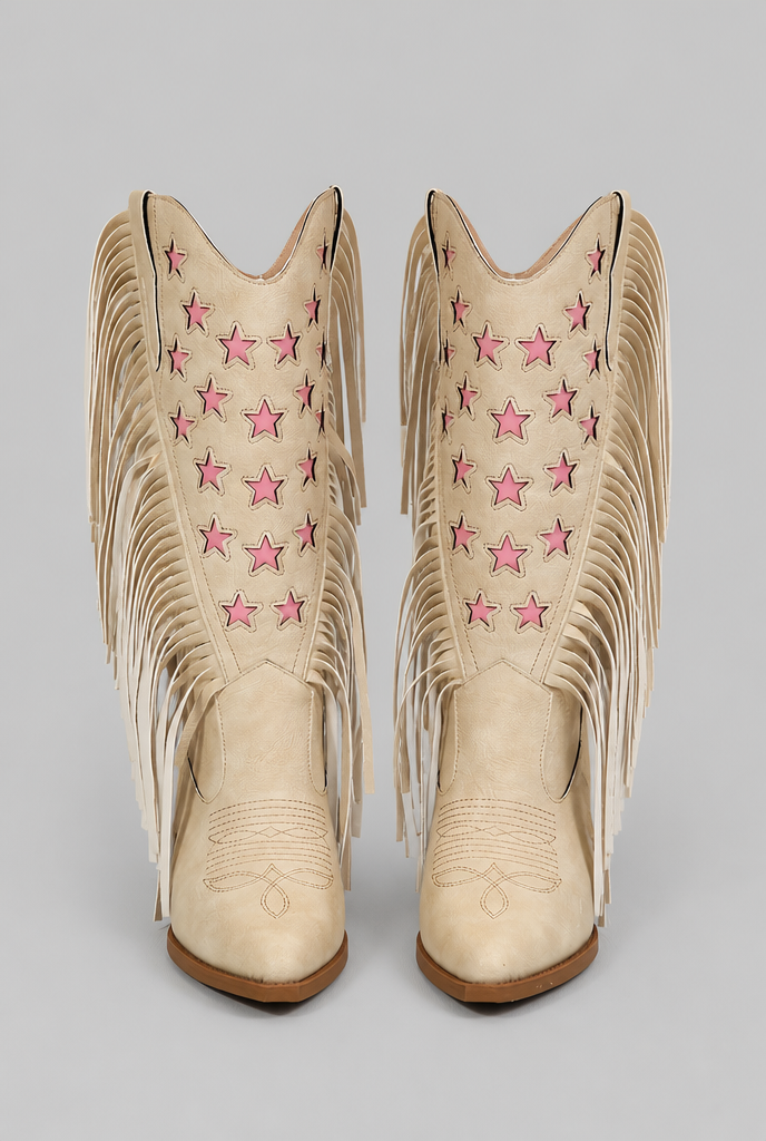 Botas Camperas Mujer con Flecos y Estrellas Media Caña