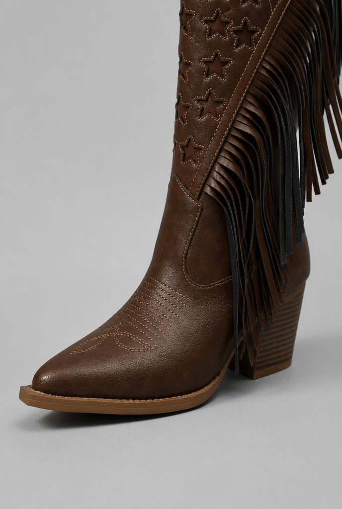 Botas Camperas Mujer con Flecos y Estrellas Media Caña