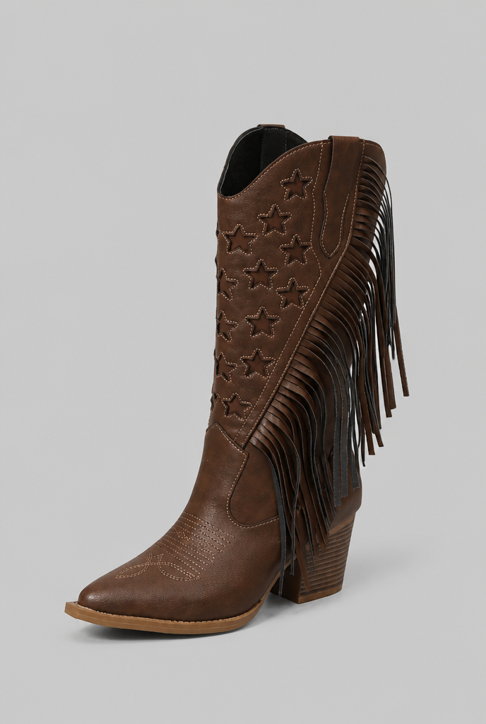 Botas Camperas Mujer con Flecos y Estrellas Media Caña