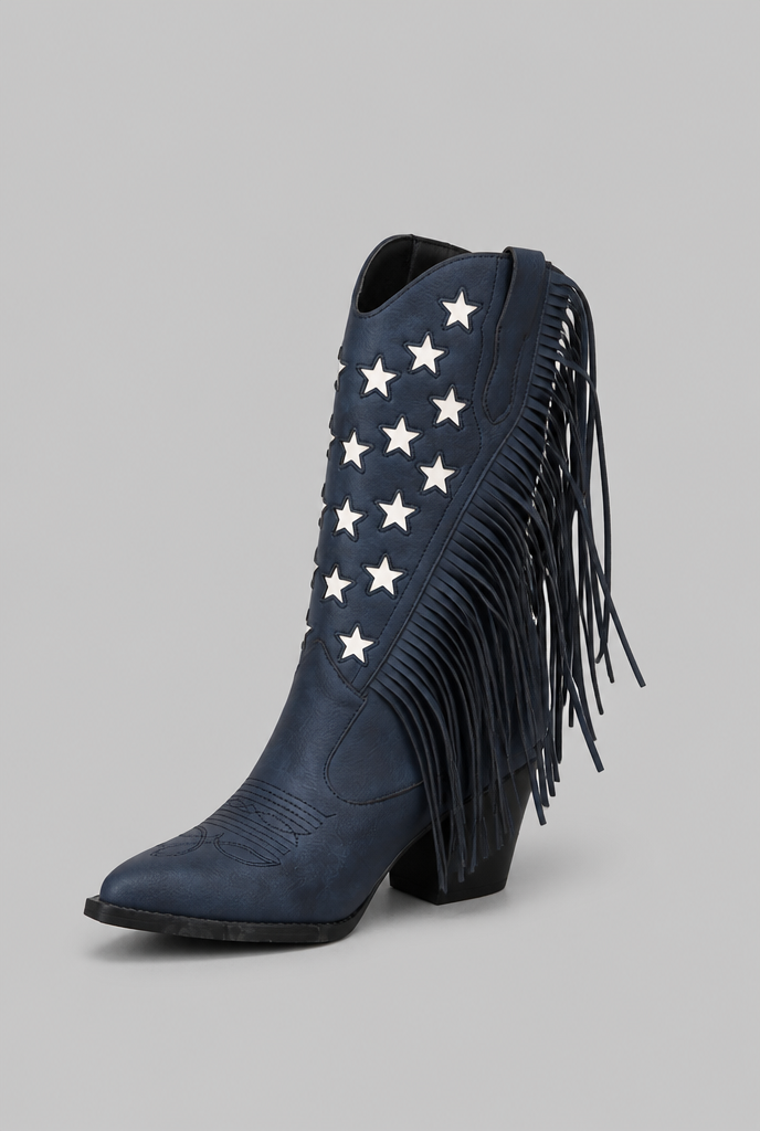 Botas Camperas Mujer con Flecos y Estrellas Media Caña