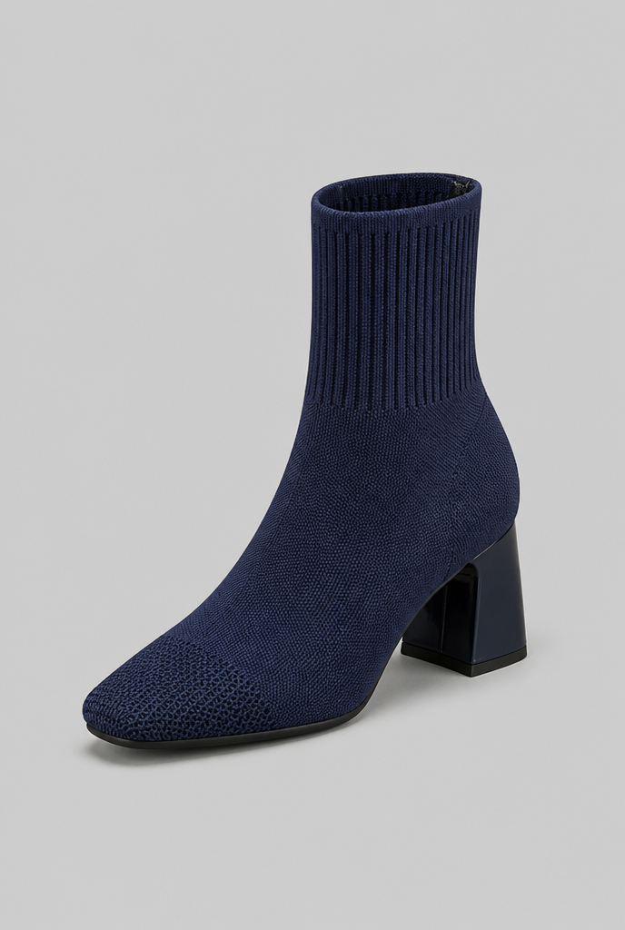 Botas Calcetín Mujer de Punto Tacón Ancho Charol