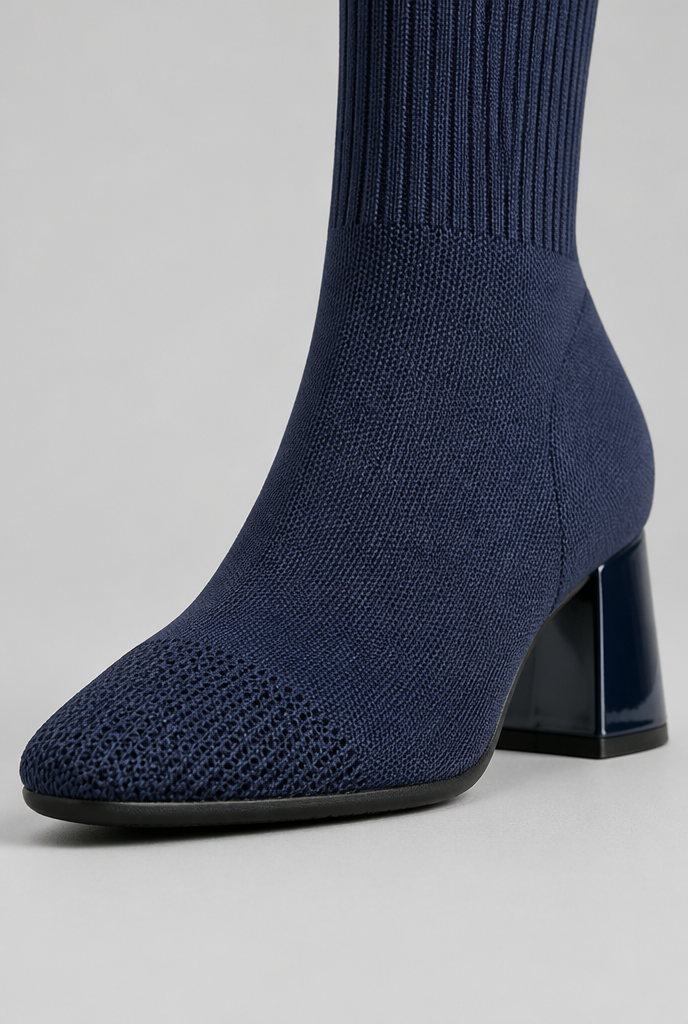 Botas Calcetín Mujer de Punto Tacón Ancho Charol