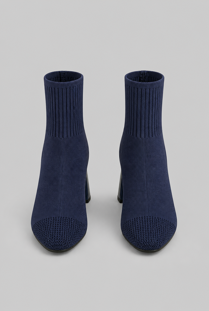 Botas Calcetín Mujer de Punto Tacón Ancho Charol
