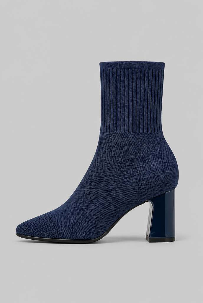Botas Calcetín Mujer de Punto Tacón Ancho Charol
