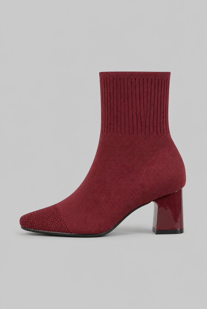 Botas Calcetín Mujer de Punto Tacón Ancho Charol