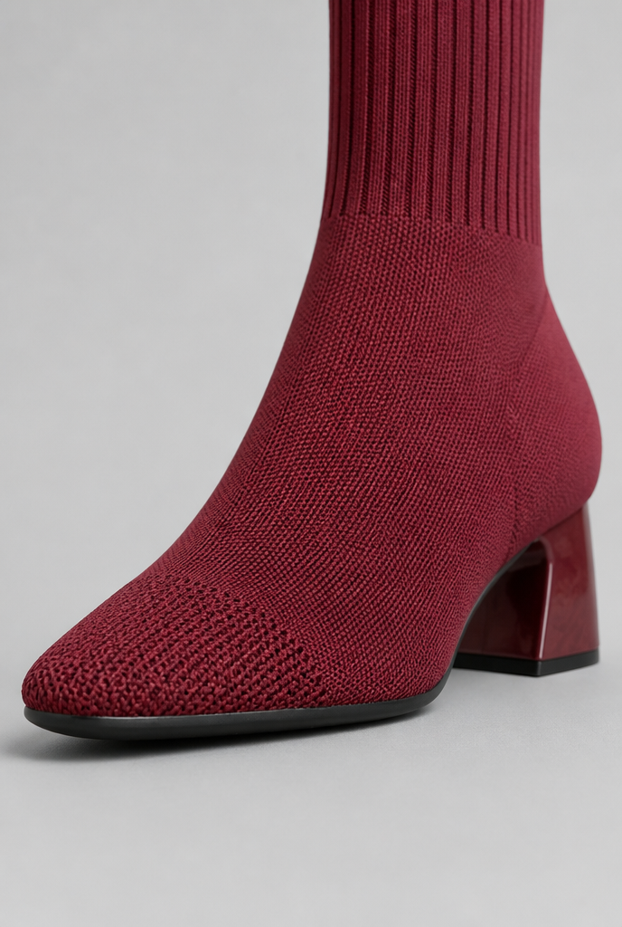 Botas Calcetín Mujer de Punto Tacón Ancho Charol