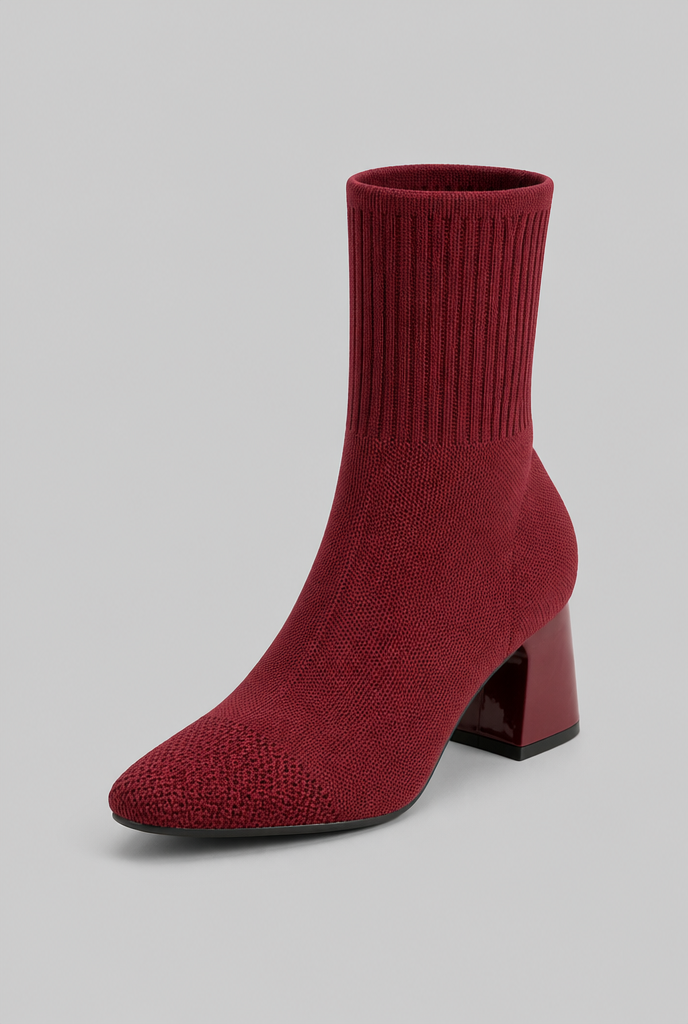 Botas Calcetín Mujer de Punto Tacón Ancho Charol