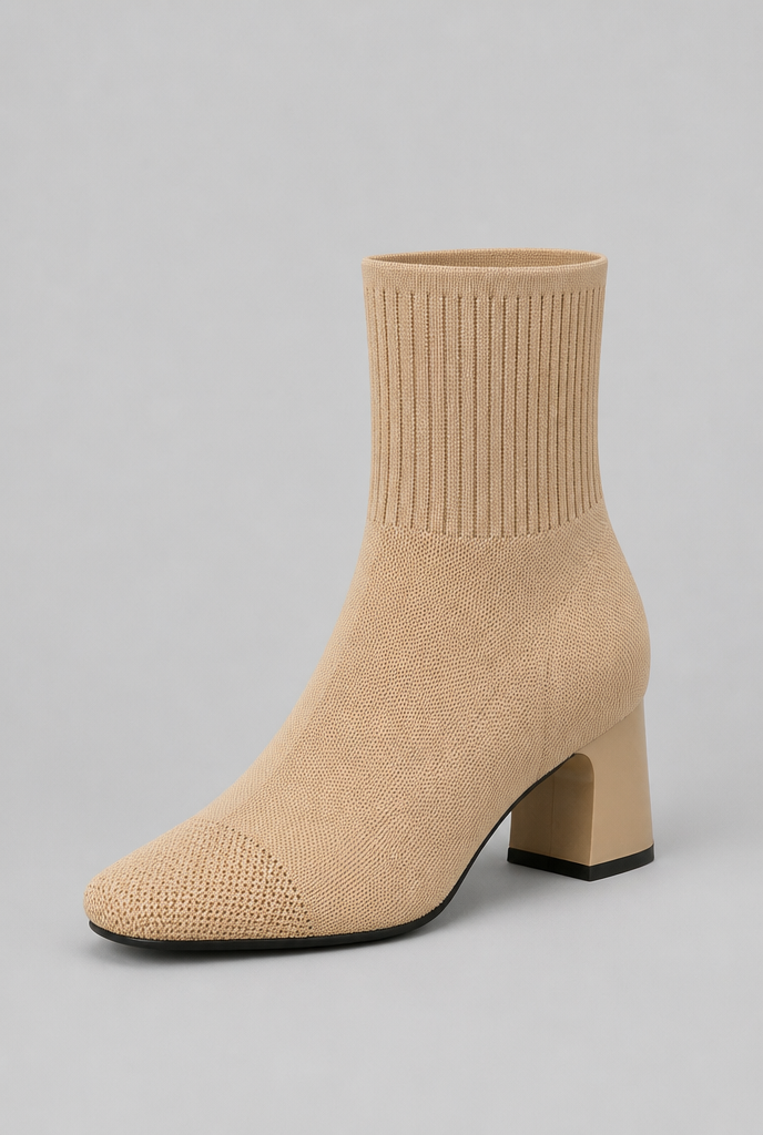 Botas Calcetín Mujer de Punto Tacón Ancho Charol