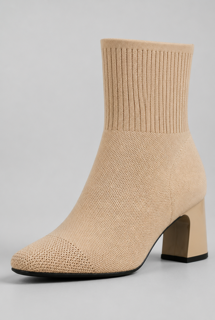 Botas Calcetín Mujer de Punto Tacón Ancho Charol
