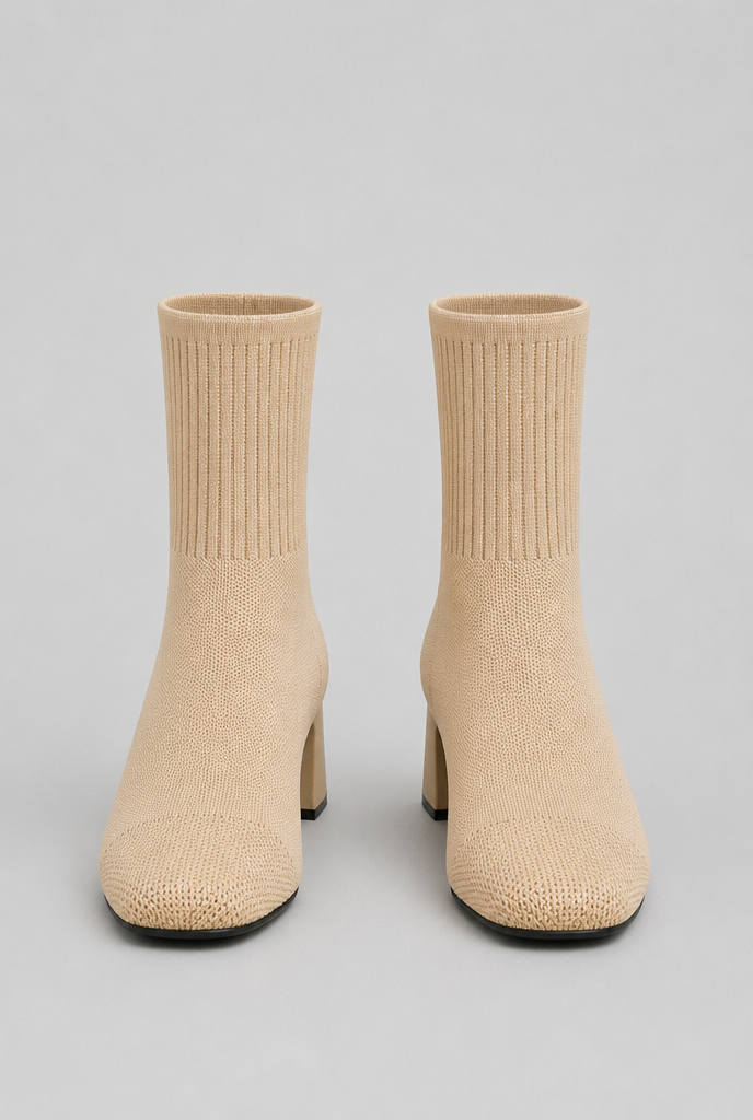 Botas Calcetín Mujer de Punto Tacón Ancho Charol