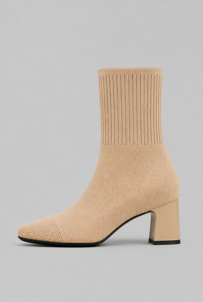 Botas Calcetín Mujer de Punto Tacón Ancho Charol