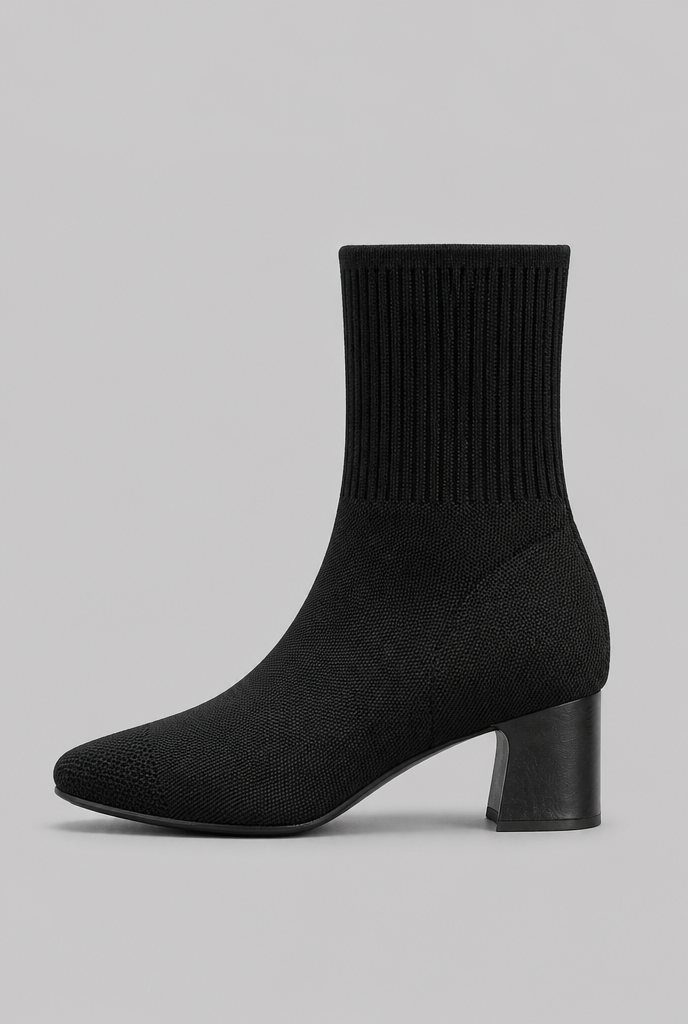 Botas Calcetín Mujer de Punto Tacón Ancho Charol