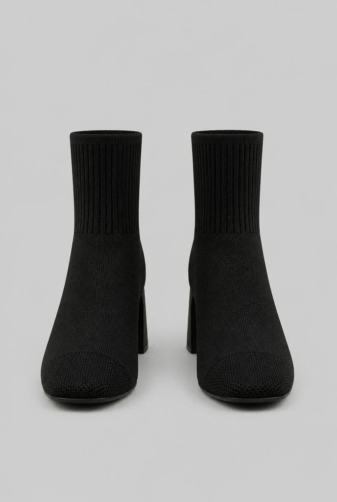 Botas Calcetín Mujer de Punto Tacón Ancho Charol