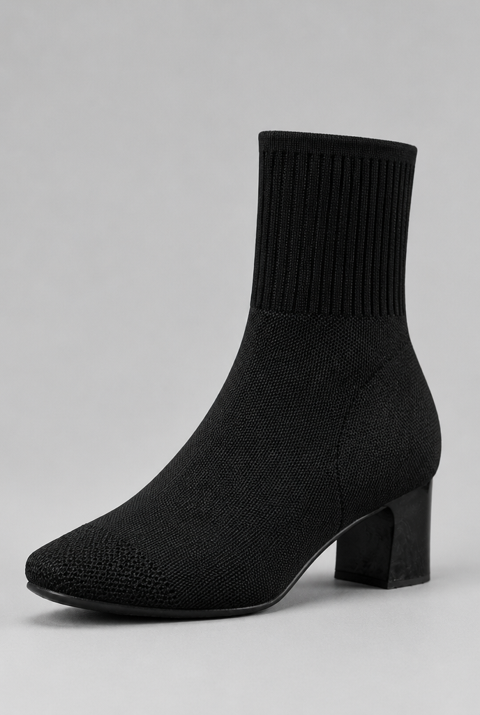 Botas Calcetín Mujer de Punto Tacón Ancho Charol