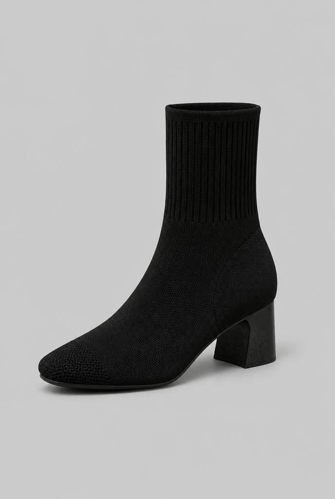 Botas Calcetín Mujer de Punto Tacón Ancho Charol