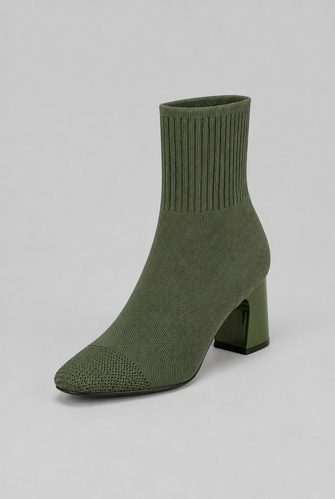 Botas Calcetín Mujer de Punto Tacón Ancho Charol