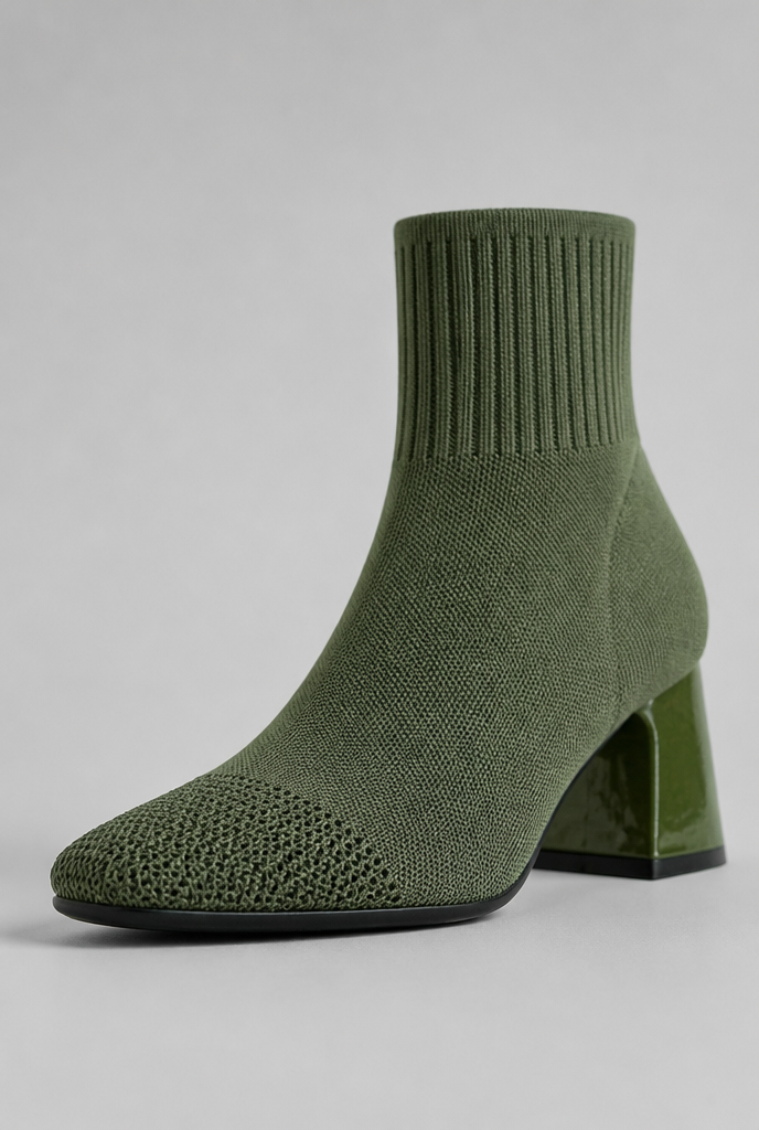 Botas Calcetín Mujer de Punto Tacón Ancho Charol