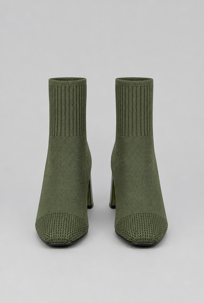 Botas Calcetín Mujer de Punto Tacón Ancho Charol
