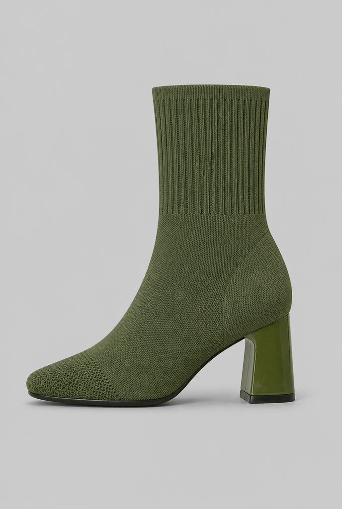 Botas Calcetín Mujer de Punto Tacón Ancho Charol