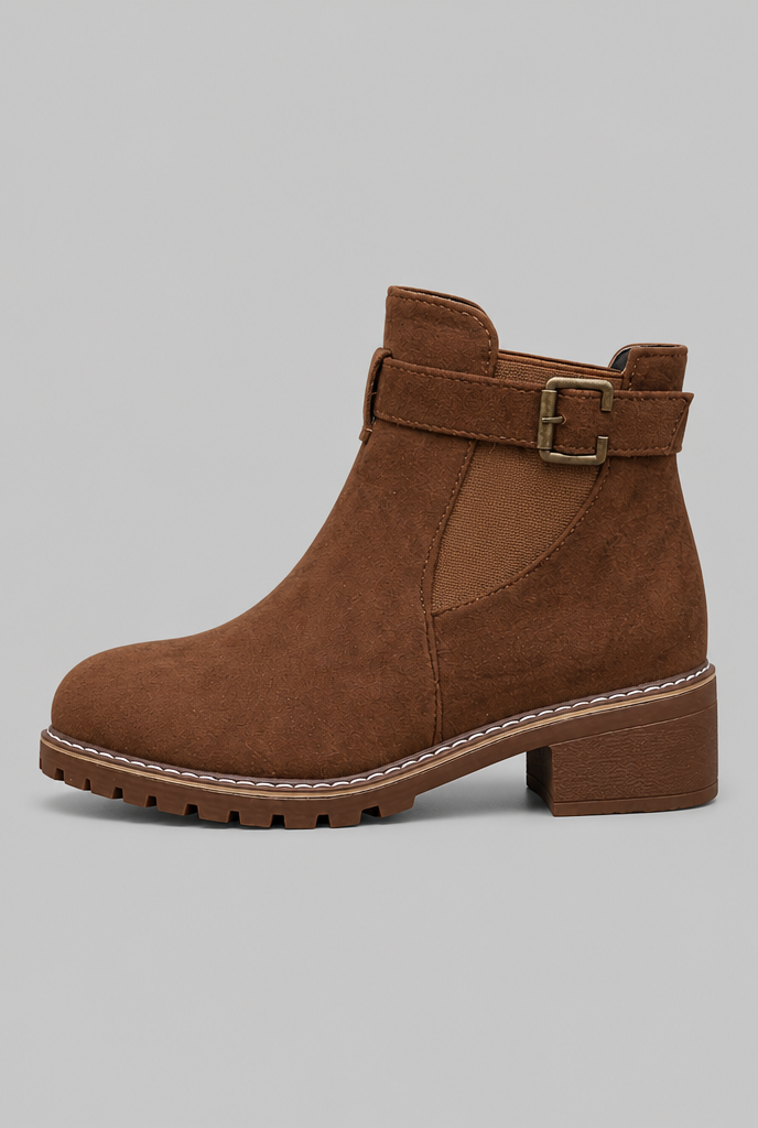 Botines Mujer de Ante con Hebilla Suela Track