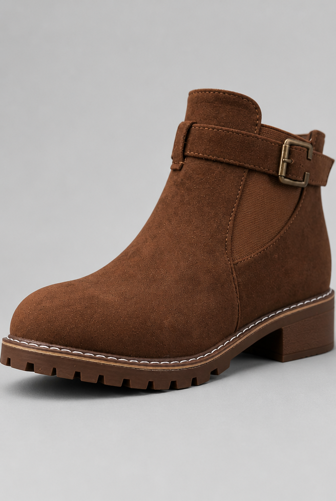 Botines Mujer de Ante con Hebilla Suela Track