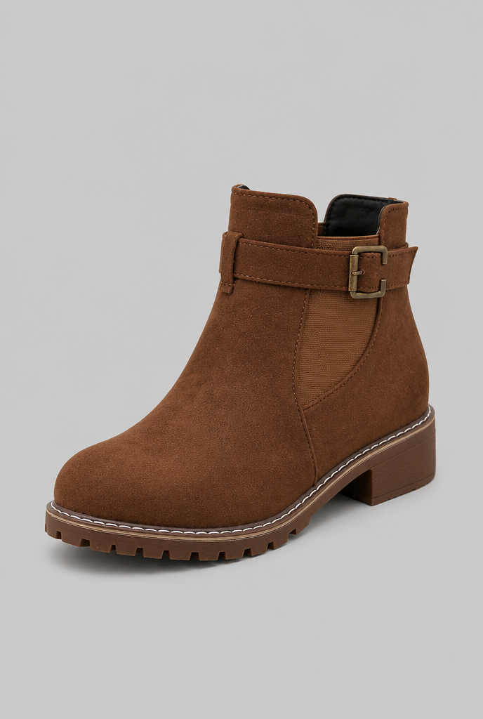 Botines Mujer de Ante con Hebilla Suela Track