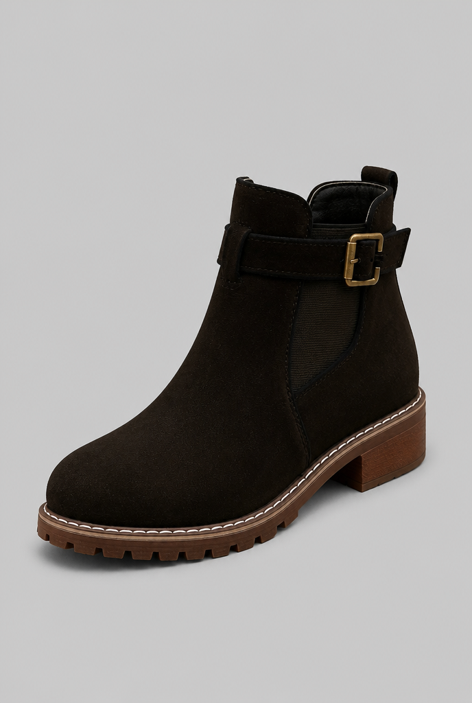 Botines Mujer de Ante con Hebilla Suela Track
