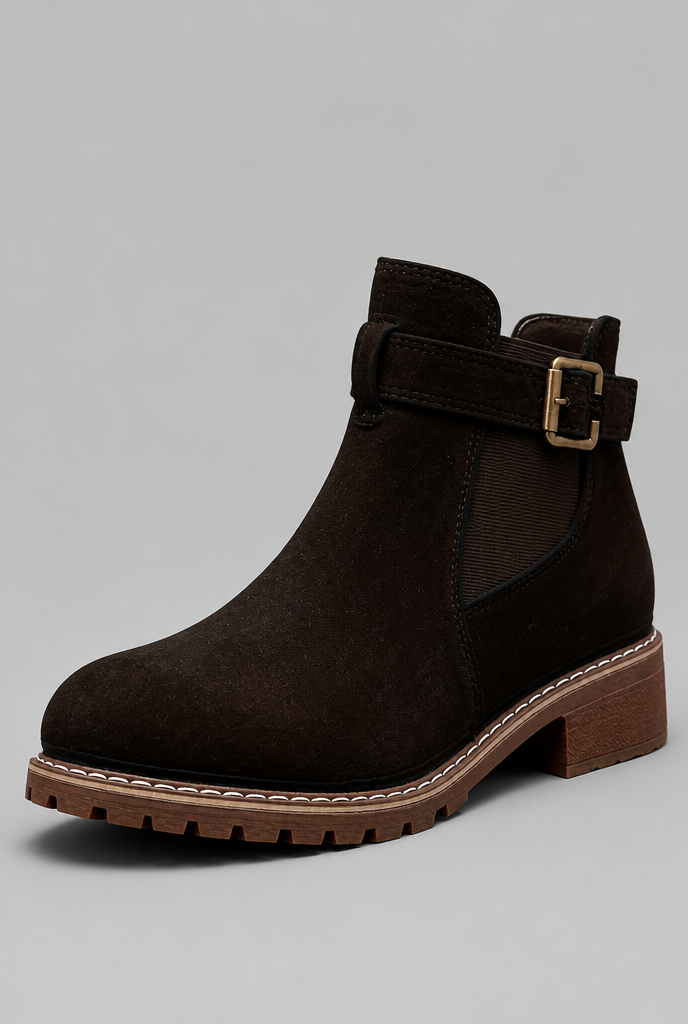 Botines Mujer de Ante con Hebilla Suela Track