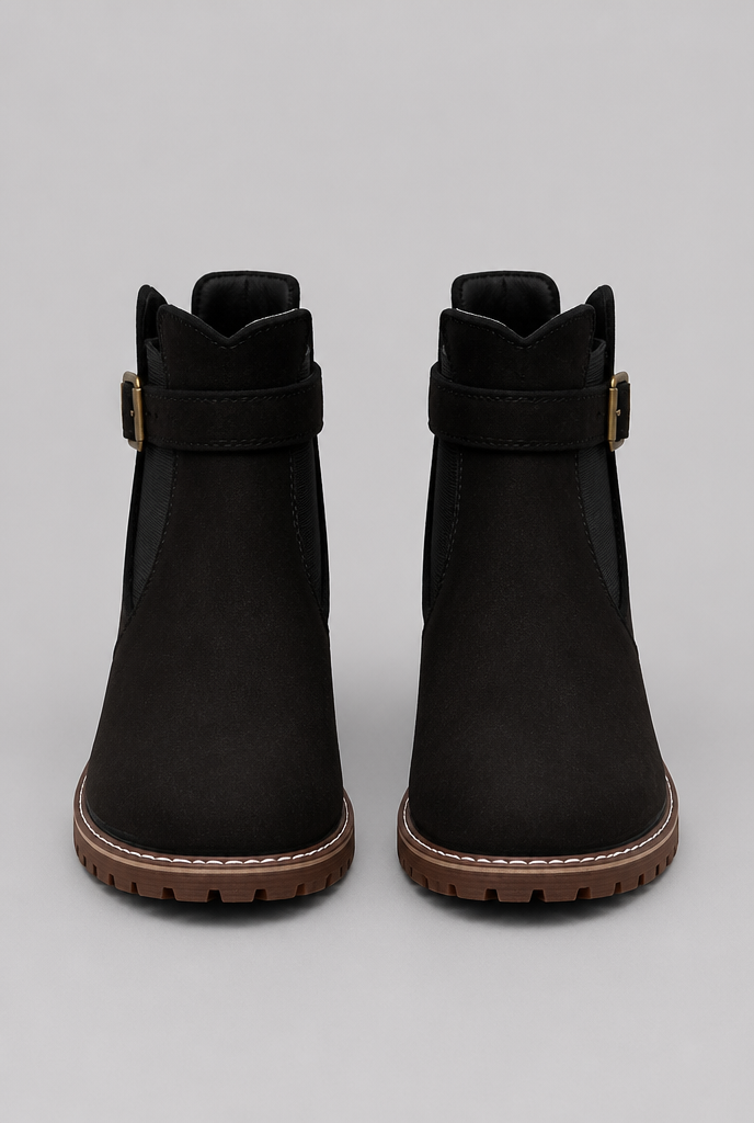 Botines Mujer de Ante con Hebilla Suela Track