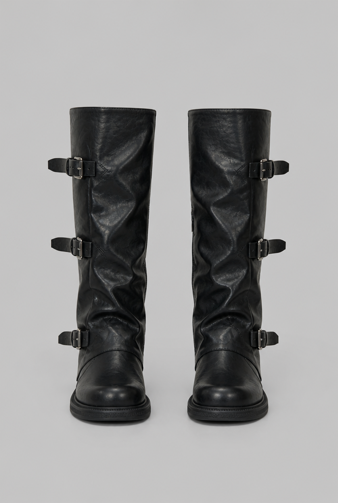 Botas Biker Mujer Media Caña de Piel Triple Hebilla