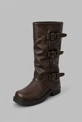 Botas Biker Mujer Media Caña de Piel Triple Hebilla