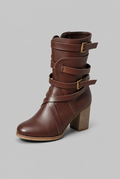 Botines Mujer Efecto Piel Tiras Cruzadas Hebillas Doradas