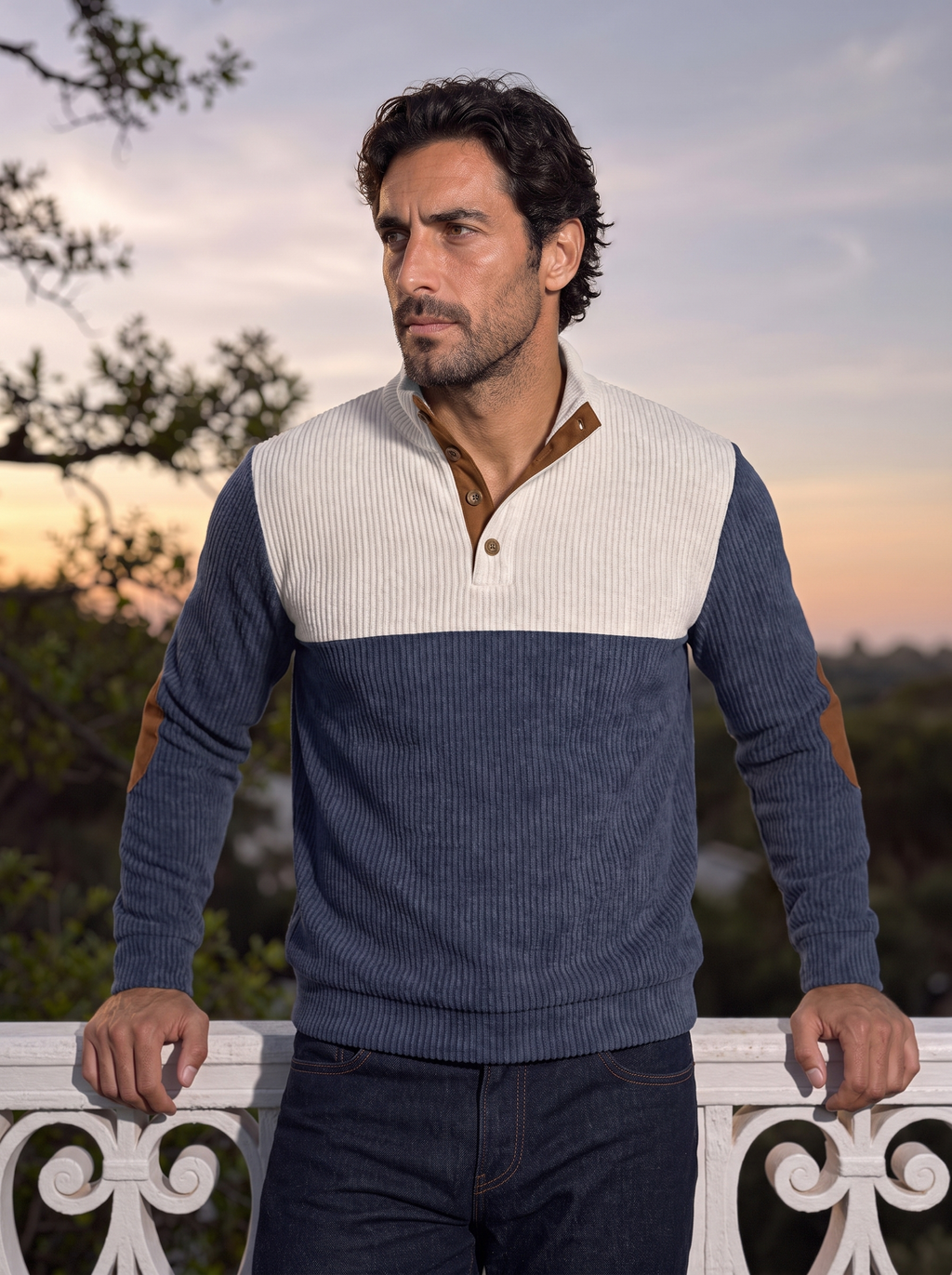Suéter Retro de Pana con Cuello Alto - Cross & Crown