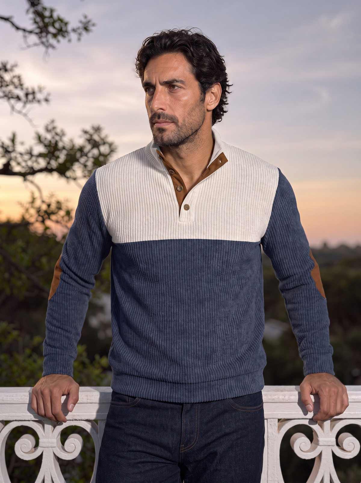Suéter Retro de Pana con Cuello Alto - Cross & Crown