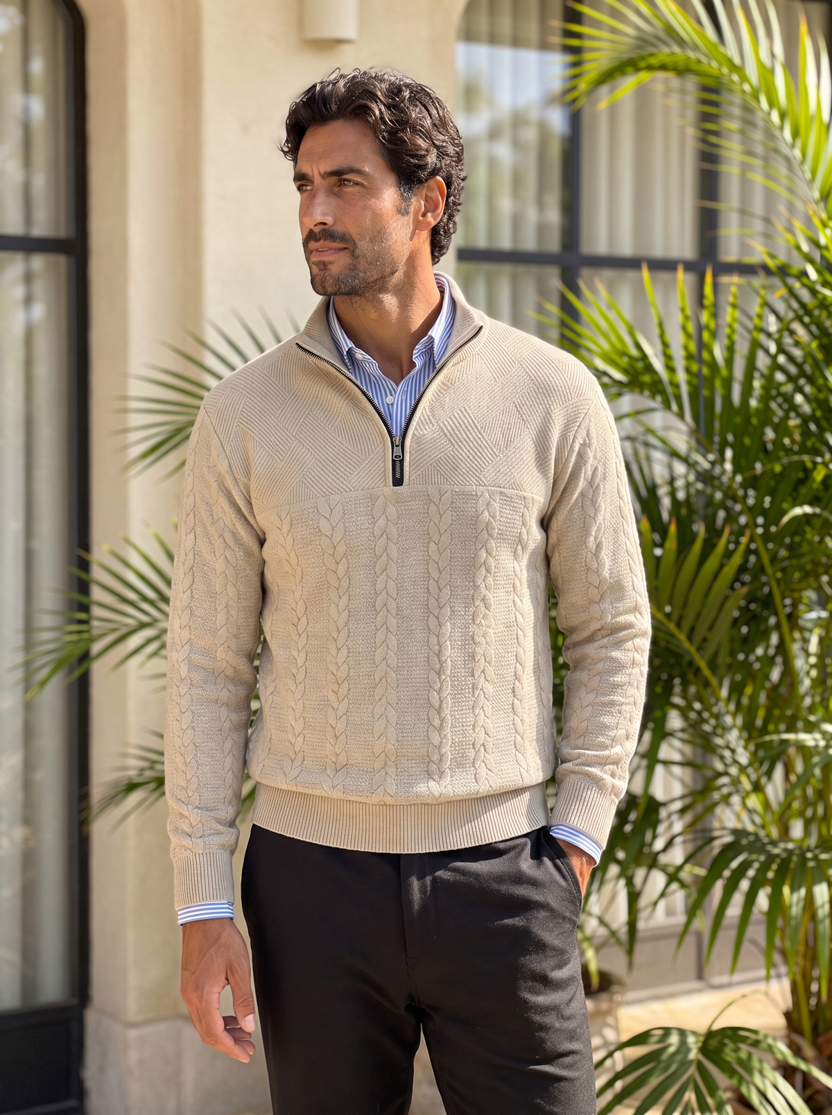 Suéter de Cuello Alto con Media Cremallera Esencial Henley - Cross & Crown